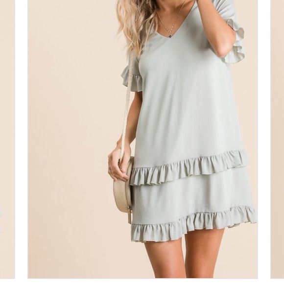 ✨SAGE GREEN WOVEN RUFFLED DETAILED DRESS - Picture 4 of 10